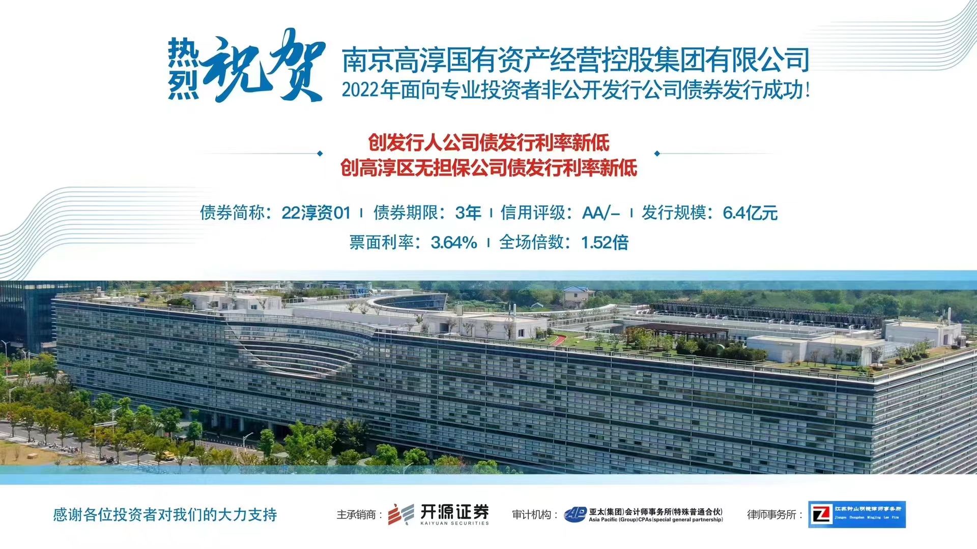 國資集團面向專業投資者非公開發行公司債券成功發行！